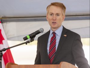 Senator James Lankford speaks during a during a groundbreaking event for Pro Pipe at Iron Horse Industrial Park in the Citizen Potawatomi Nation,